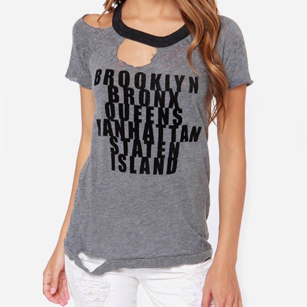 Chaser New York Burroughs Distressed Grey Tee | XS